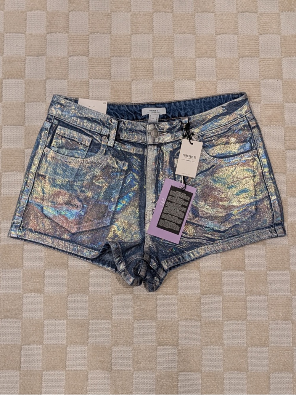 Forever 21 Iridescent Holographic Mermaid Denim Shorts Size 27